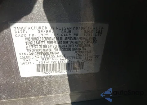 2022 Nissan Kicks S Xtronic Cvt из США, поврежденный, VIN 3N1CP5BV5NL497641